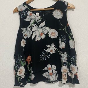Simply Styled Black Floral Sleeveless Layered Blouse Women’s Large